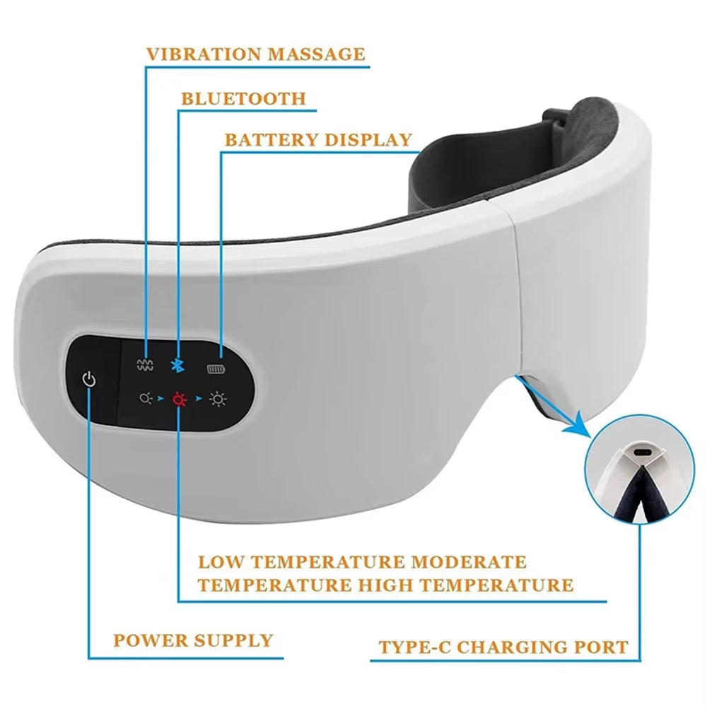Eye Massager with Heat Vibration Relieve Fatigue Improve Sleeping Smart Eye Mask Wireless Connection Music Office Eye Relaxation